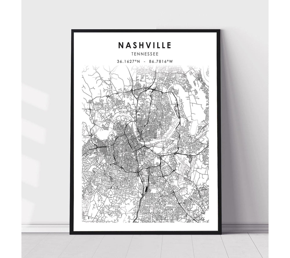 Nashville, Tennessee Scandinavian Map Print 