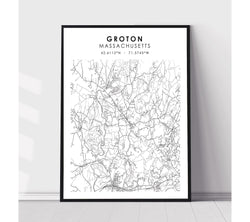 Groton, Massachusetts Scandinavian Map Print 