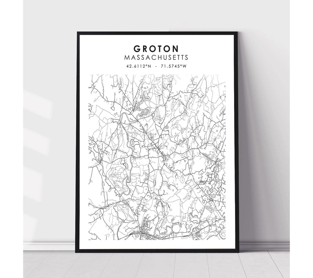 Groton, Massachusetts Scandinavian Map Print 