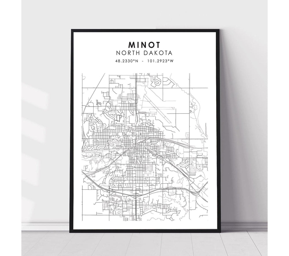 Minot, North Dakota Scandinavian Map Print 