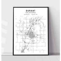 Durant, Oklahoma Scandinavian Map Print 