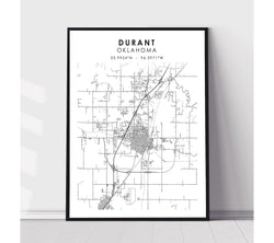 Durant, Oklahoma Scandinavian Map Print 