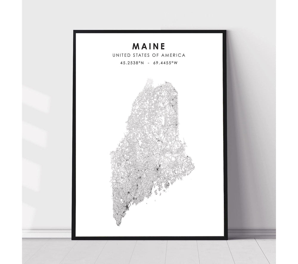 Maine, United States Scandinavian Style Map Print 