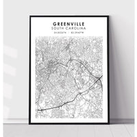 Greenville, South Carolina Scandinavian Map Print 
