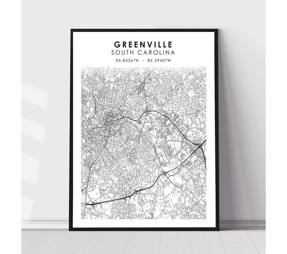Greenville, South Carolina Scandinavian Map Print 