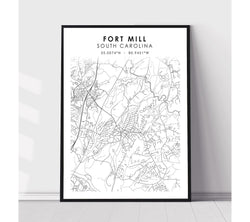 Fort Mill, South Carolina Scandinavian Map Print 