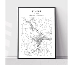 Athens, Ohio Scandinavian Map Print 