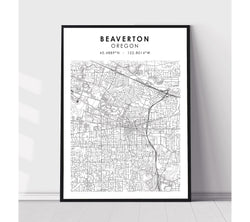Beaverton, Oregon Scandinavian Map Print 