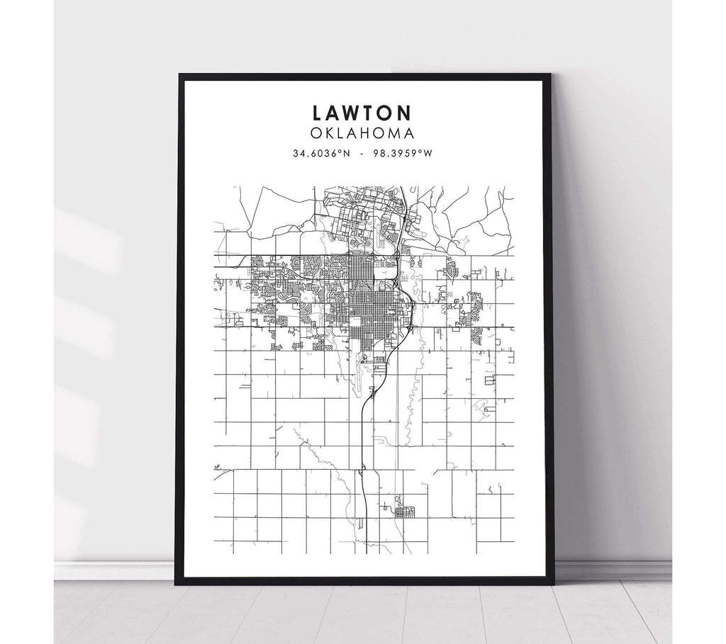 Lawton, Oklahoma Scandinavian Map Print 
