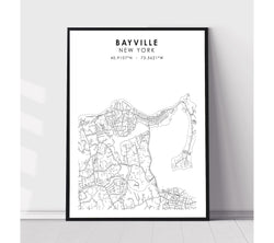 Bayville, New York Scandinavian Map Print 