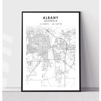 Albany, Georgia Scandinavian Map Print 