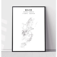 Belize, Central America Scandinavian Style Map Print 