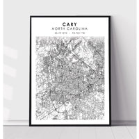 Cary, North Carolina Scandinavian Map Print 