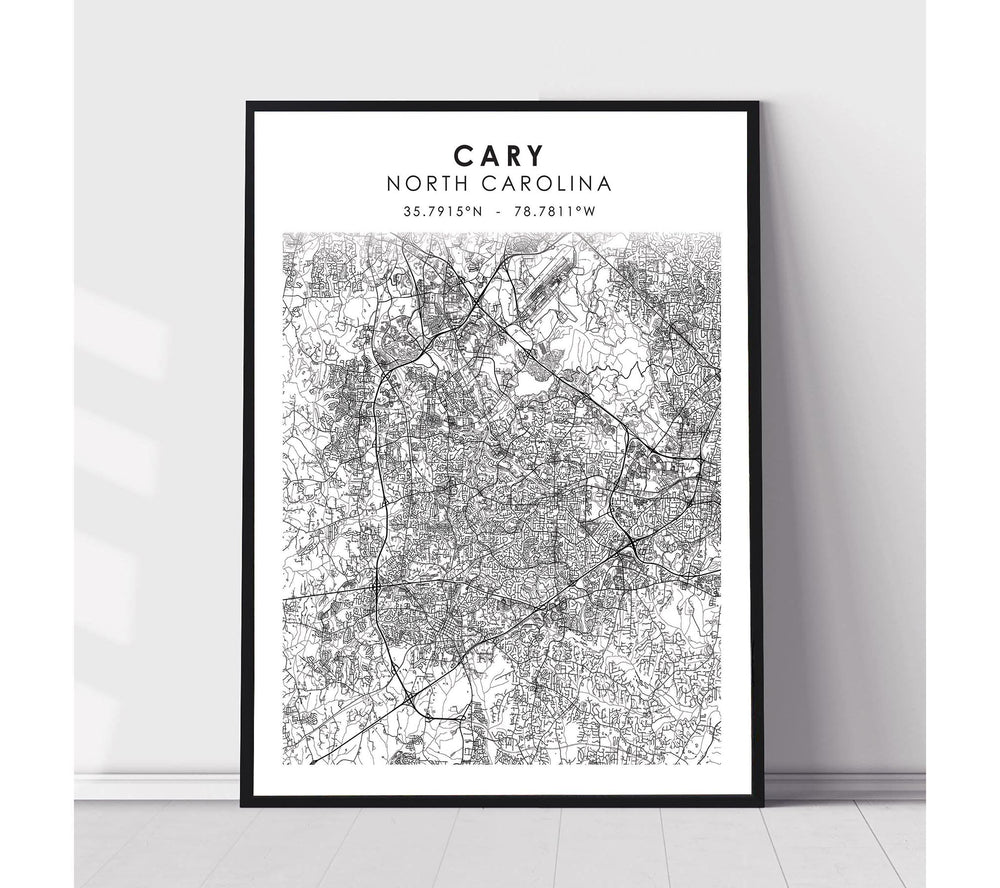 Cary, North Carolina Scandinavian Map Print 