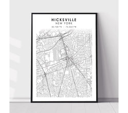 Hicksville, New York Scandinavian Map Print 