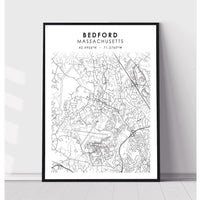 Bedford, Massachusetts Scandinavian Map Print 