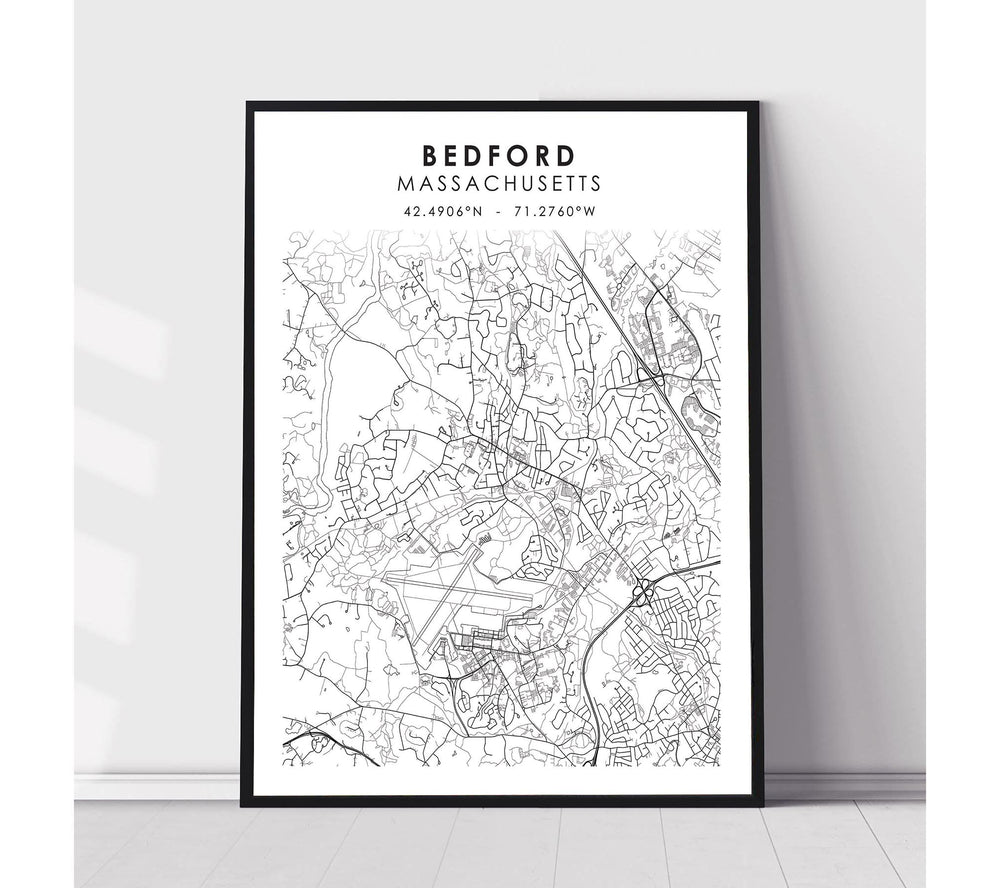 Bedford, Massachusetts Scandinavian Map Print 