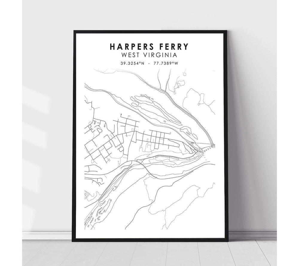 Harpers Ferry, West Virginia Scandinavian Map Print 