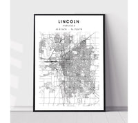 
              Lincoln, Nebraska Scandinavian Map Print 
            