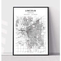 Lincoln, Nebraska Scandinavian Map Print 