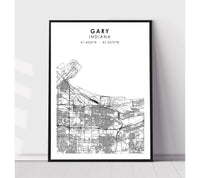 
              Gary, Indiana Scandinavian Map Print 
            