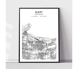 Gary, Indiana Scandinavian Map Print 