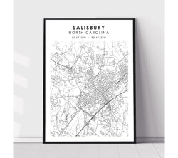 Salisbury, North Carolina Scandinavian Map Print 