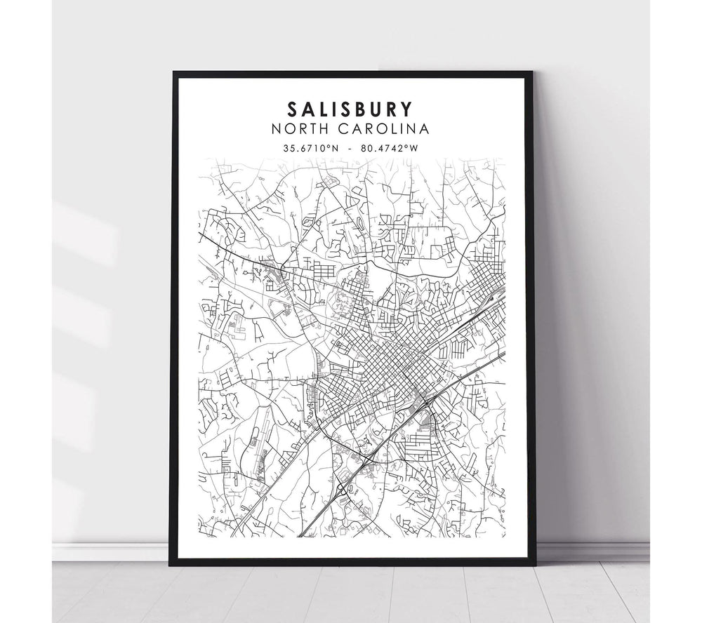 Salisbury, North Carolina Scandinavian Map Print 