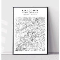 Ashe County, North Carolina Scandinavian Style Map Print 