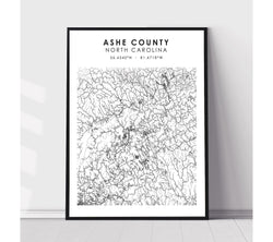 Ashe County, North Carolina Scandinavian Style Map Print 