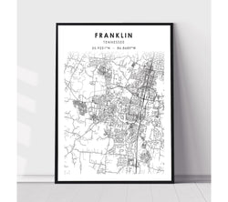 Franklin, Tennessee Scandinavian Map Print 