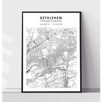 Bethlehem, Pennsylvania Scandinavian Map Print 
