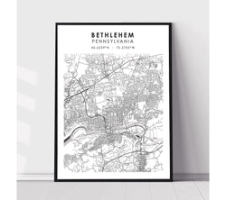 Bethlehem, Pennsylvania Scandinavian Map Print 