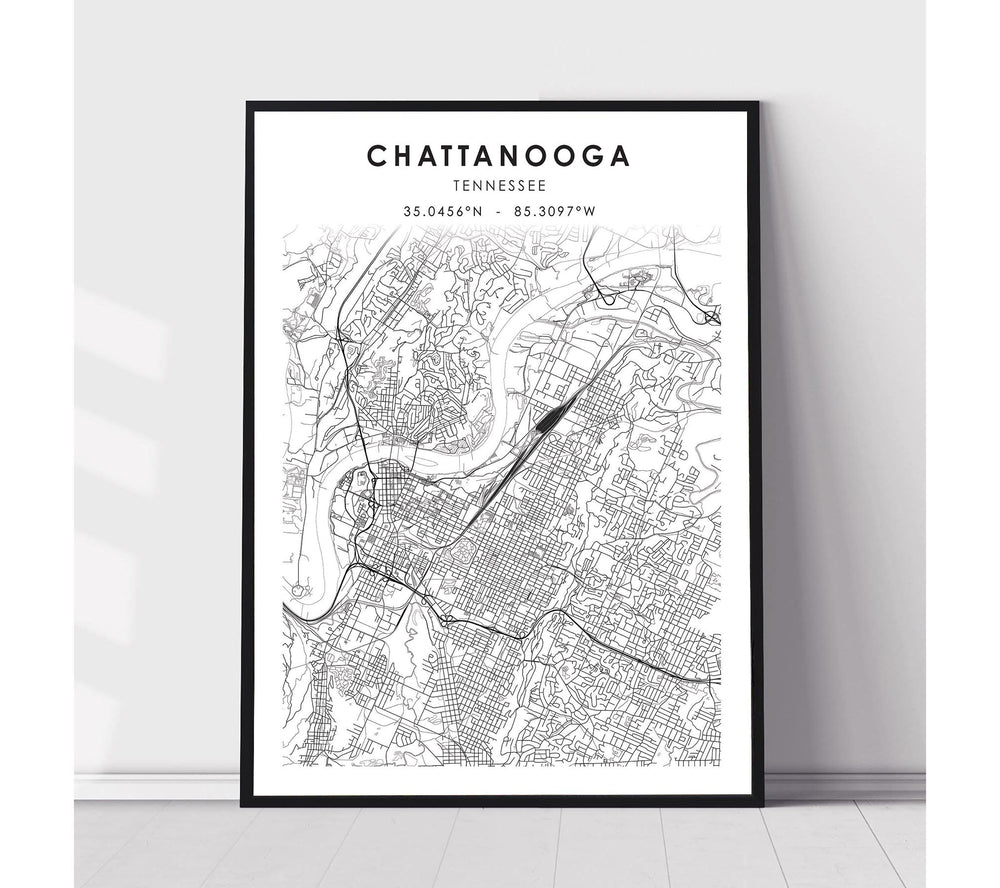 Chattanooga, Tennessee Scandinavian Map Print 