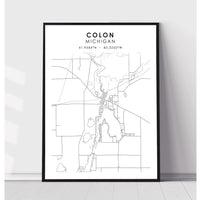 Colon, Michigan Scandinavian Map Print 