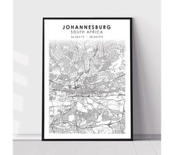 Johannesburg, South Africa Scandinavian Style Map Print 