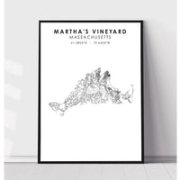 Martha's Vineyard, Massachusetts Scandinavian Map Print 