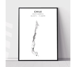 Chile, South America Scandinavian Style Map Print 