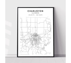 Charleston, Illinois Scandinavian Map Print 