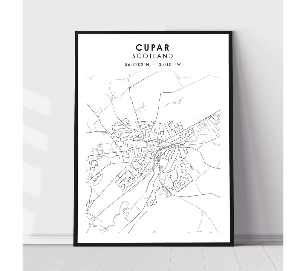 Cupar, Scotland Scandinavian Style Map Print 