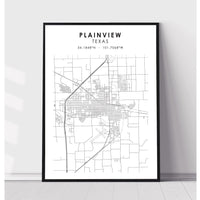 Plainview, Texas Scandinavian Map Print 