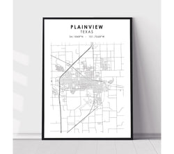 Plainview, Texas Scandinavian Map Print 