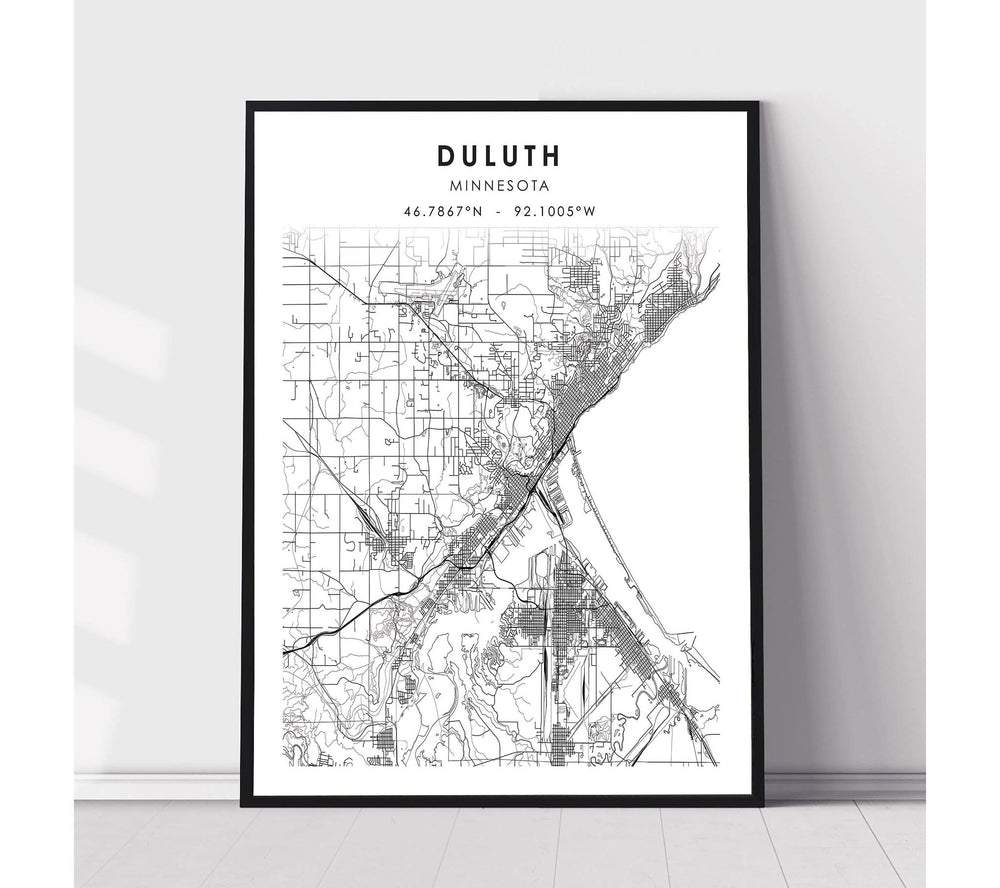Duluth, Minnesota Scandinavian Map Print 