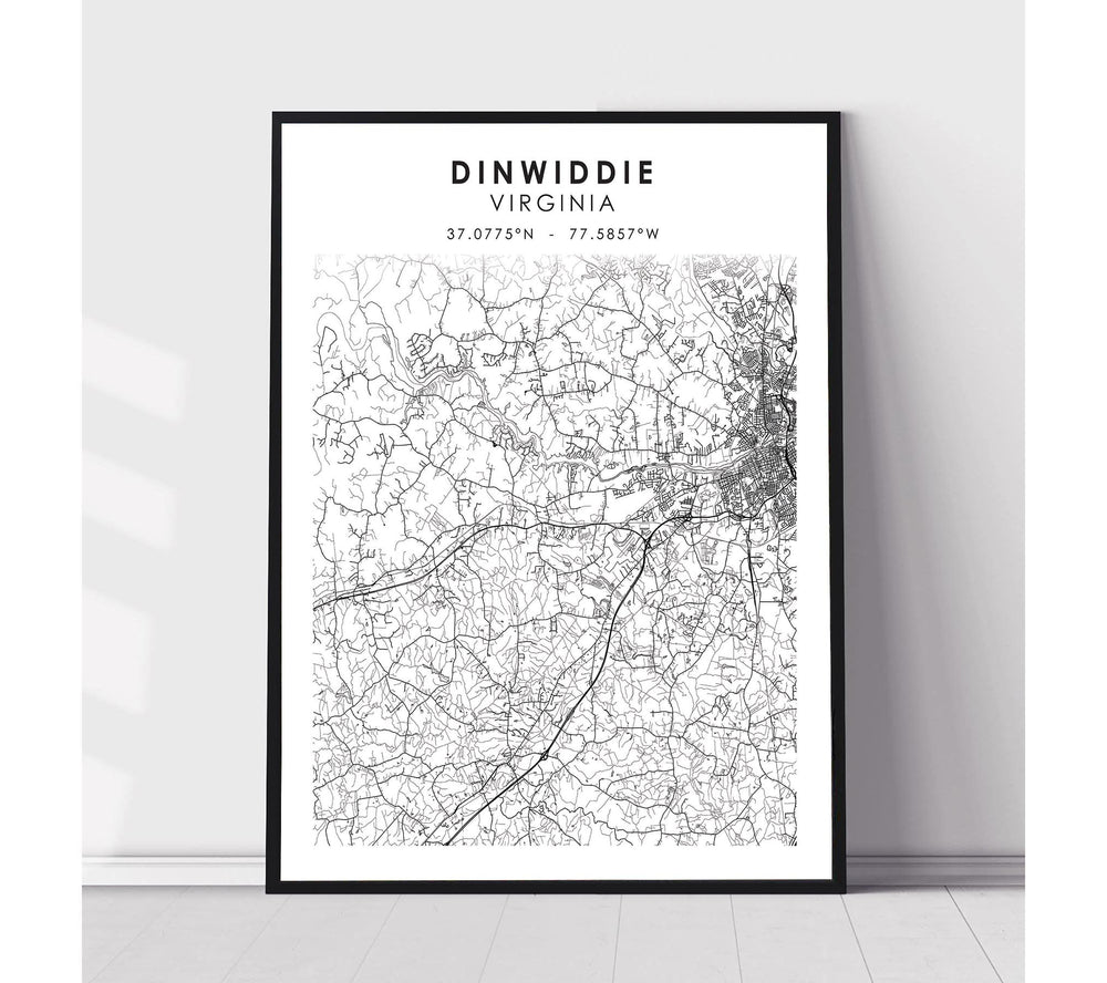 Dinwiddie, Virginia Scandinavian Map Print 