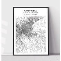 Columbia, South Carolina Scandinavian Map Print 
