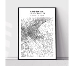 Columbia, South Carolina Scandinavian Map Print 