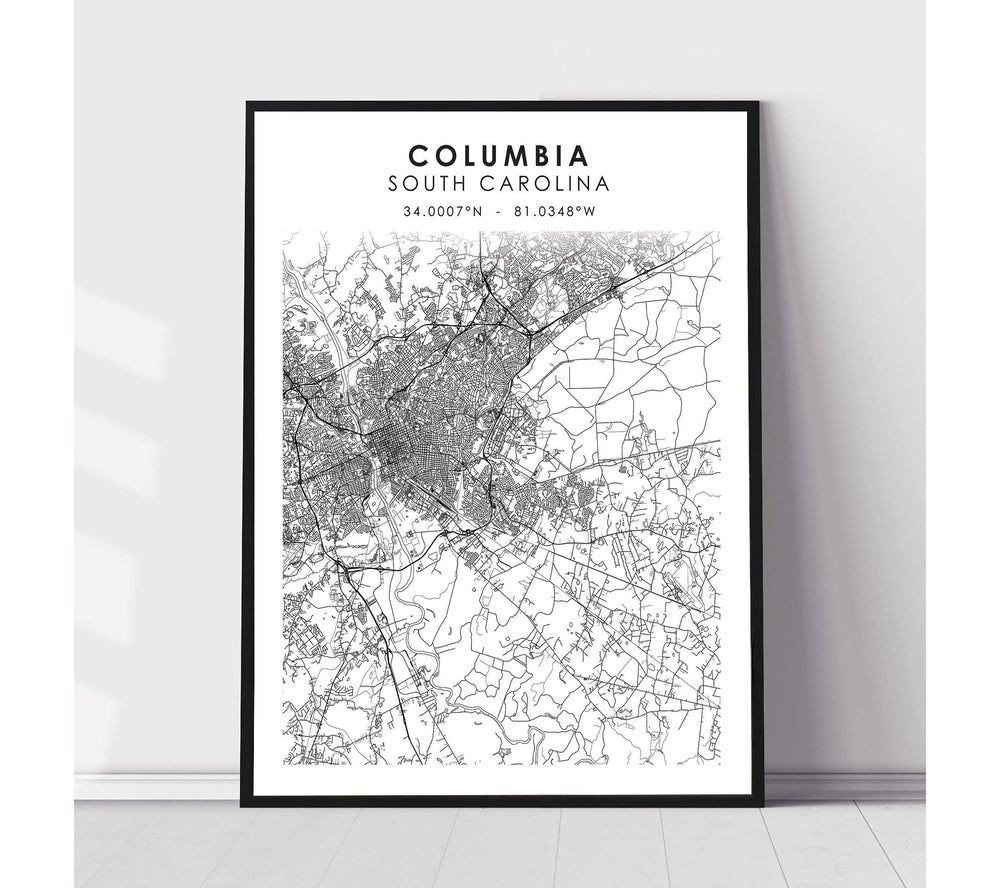 Columbia, South Carolina Scandinavian Map Print 