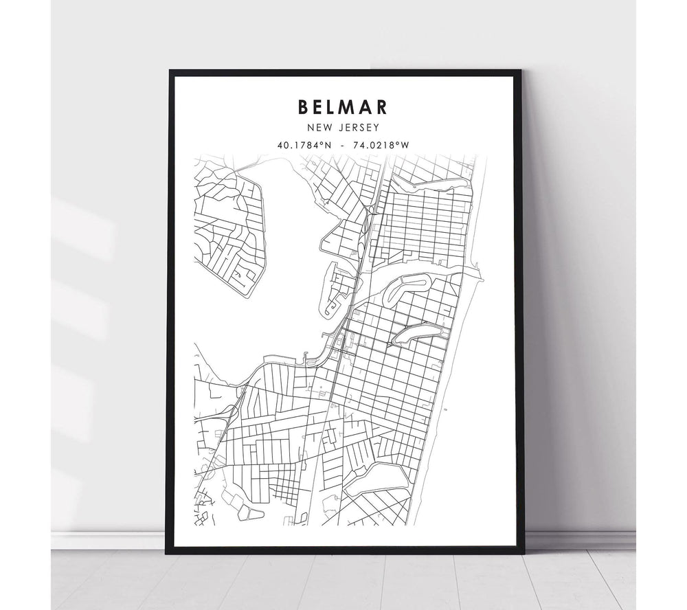 Belmar, New Jersey Scandinavian Map Print 