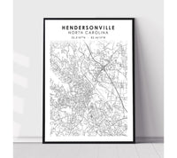 
              Hendersonville, North Carolina Scandinavian Map Print 
            