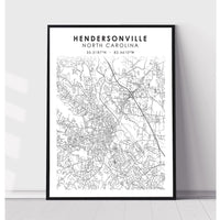 Hendersonville, North Carolina Scandinavian Map Print 
